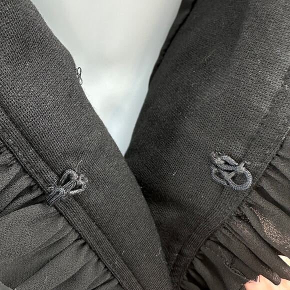 Chico’s Military Style Ruffle Trim Blazer Jacket WMNS 0 Black Open Front Button - Picture 6 of 15